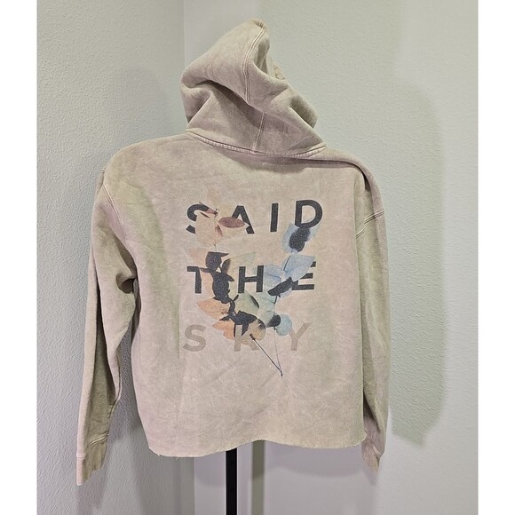 Beige Said The Sky Marble Hoodie Sweatshirt Med Band Sweater Cozy Unisex Raw Hem - Picture 2 of 8